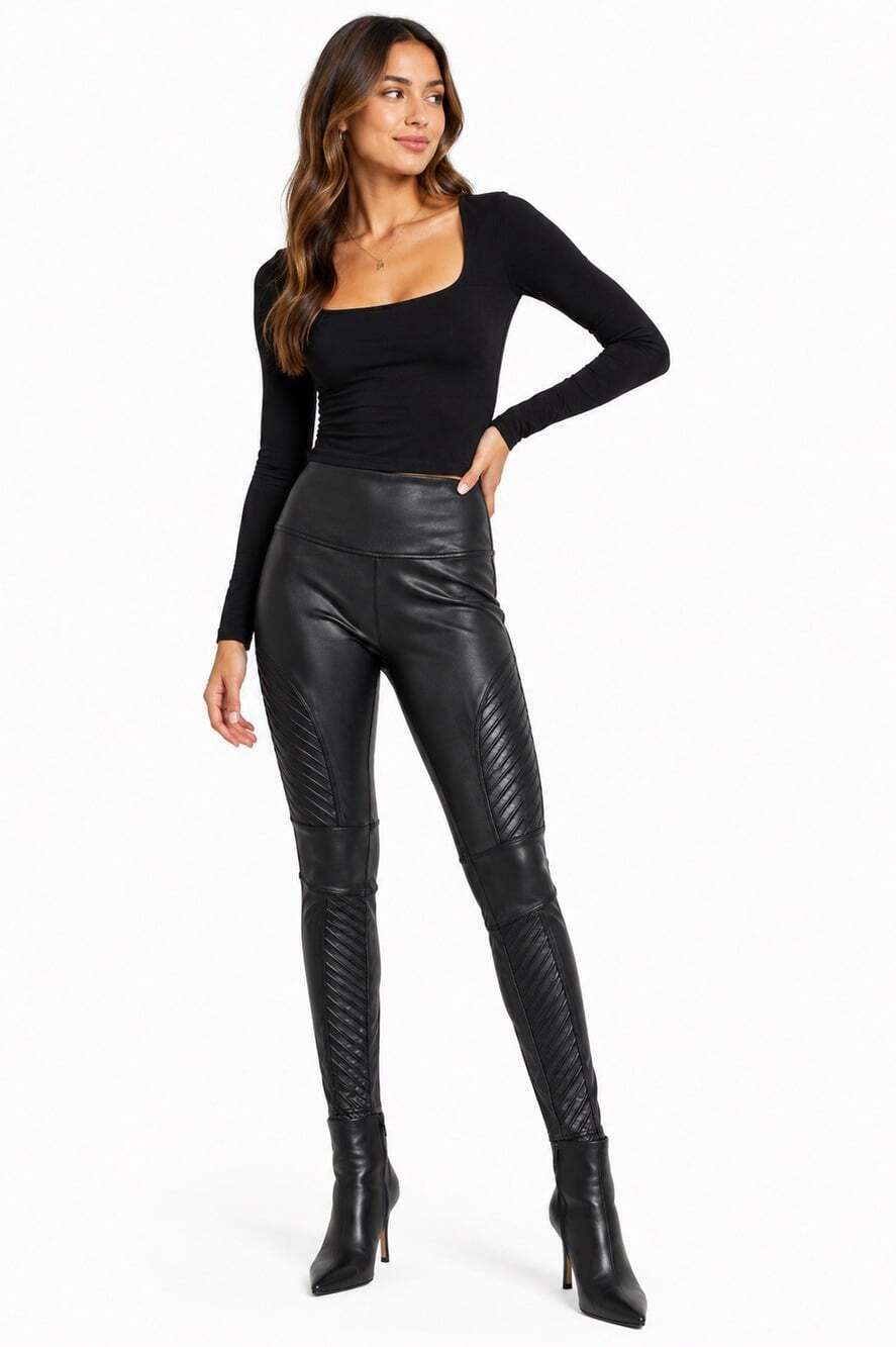 Spanx Faux Leather Moto Leggings Black High Rise Medium M